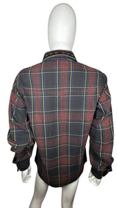 A small Vintage Western Wrangler button up with all over plaid print and velvet embellishment. Measured FlatChest - 32"Sleeve - 23"Length - 24"