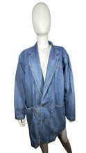 Load image into Gallery viewer, An extra large Vintage Rustic Denim Blazer with 2 buttons and front pockets. Measured FlatChest -36&quot;Sleeve - 22&quot;Length - 33 1/2&quot;