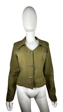 Load image into Gallery viewer, The Vintage Capacity Unlimited Blazer boasts a stunning olive green color and features gold buckle button embellishments. Perfect for any occasion, this blazer will add a touch of sophistication to your wardrobe. With flat chest measurements of 34&quot;, sl...