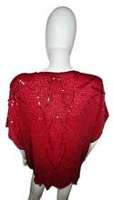 Load image into Gallery viewer, A large red vintage 80&#39;s-90&#39;s Silvercord sequin beaded blouse. Measured FlatChest - 46&quot;Sleeve - 10&quot;Length - 24&quot;