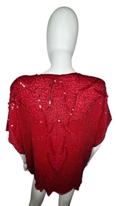 A large red vintage 80's-90's Silvercord sequin beaded blouse. Measured FlatChest - 46"Sleeve - 10"Length - 24"
