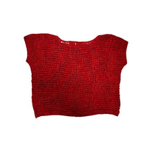 Load image into Gallery viewer, The Vintage Renee Tener for Jeanne Pierre Hand Knit Shirt comes in a playful shade of red, perfect for any day out! Its flat chest measures 38&quot; and it has a fun length of 17&quot;.