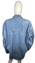 Load image into Gallery viewer, An extra large Vintage Rustic Denim Blazer with 2 buttons and front pockets. Measured FlatChest -36&quot;Sleeve - 22&quot;Length - 33 1/2&quot;