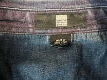 Load image into Gallery viewer, This Vintage Marithe Francois Girbaud Denim Shirt is a highly sought after item, featuring cargo red denim accents on the sleeve and collar. Although there are three lighter areas on the front, they are not very noticeable in person. When measured flat...