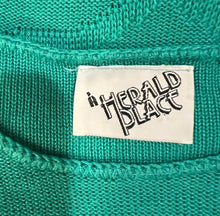 Load image into Gallery viewer, Score a totally adorable vintage 80&#39;s Herald Place knit top in seafoam green, complete with a playful floral design and in excellent condition.