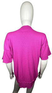 This Vintage Color Creations 80's-90's hand painted floral cotton shirt is fuchsia and full of personality. Measured Flat Chest - 40" Length - 26".