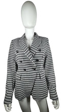 Load image into Gallery viewer, Introducing the Maison d&#39; Amelie blazer: a playful addition to your wardrobe. This black and white plaid patterned blazer measures flat at 30&quot; for the chest, with sleeves 24&quot; long and a total length of 29&quot;.