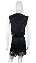 Load image into Gallery viewer, Get ready to turn heads in this Black Lace 2PC Skirt and Top! Made with 100% Polyester and featuring measurements for Chest (35&quot;), Waist (30&quot;), Hips (36&quot;), Top Length (16&quot;), and Bottom Length (20&quot;), you&#39;ll feel confident and fabulous in this stunning set.
