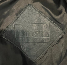 Load image into Gallery viewer, A rare stylish small black Vintage Preston &amp; York real leather and suede jacket from the 80&#39;s with a snakeskin pattern on the suede parts. Measured FlatChest - 40&quot;Sleeve - 22&quot;Length - 34&quot;