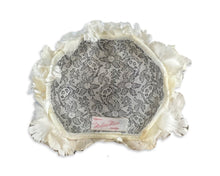 Load image into Gallery viewer, Add a touch of vintage chic to any outfit with this unique floral cream pillbox hat. The 7&quot; diameter crown is perfect for a retro-inspired wedding or photoshoot.
