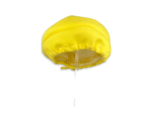 This super cool vintage yellow hat is handmade and measures a sweet 9 inches in diameter.