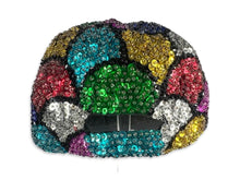 Load image into Gallery viewer, This is a rare, colorful Vintage 80&#39;s baseball cap with sequins and beads, sure to add some playful pizzazz to your look with its elastic band. So much fun!