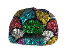 Load image into Gallery viewer, This is a rare, colorful Vintage 80&#39;s baseball cap with sequins and beads, sure to add some playful pizzazz to your look with its elastic band. So much fun!