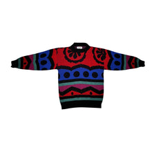 Load image into Gallery viewer, Experience vibrant warmth and charm with the one-of-a-kind Vintage La Vista Knitted Sweater, available in sizes small to medium. Measured flat, the chest is 36 inches, the sleeves are 16 inches, and the length is 24 inches. Fall in love with the playfu...