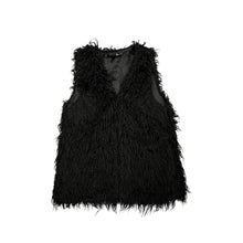 Load image into Gallery viewer, The H&amp;M Black Faux Fur vest comes with pockets, measuring 32&quot; in the chest and 24&quot; in length.