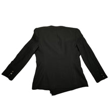 Load image into Gallery viewer, Experience the timeless allure of our Vintage Blazer with tassels. Wrap yourself in elegance and grace with its buttoned closure and intricate button detailing on the sleeves. Please note that this garment has a delicate light stain on the front. Measu...