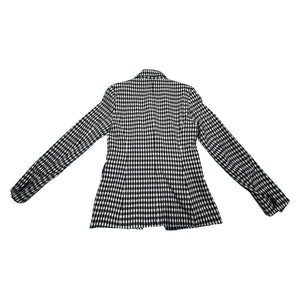 Introducing the Maison d' Amelie blazer: a playful addition to your wardrobe. This black and white plaid patterned blazer measures flat at 30" for the chest, with sleeves 24" long and a total length of 29".
