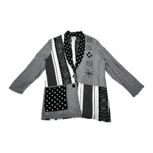Load image into Gallery viewer, A large black and white vintage Surya cardigan jacket. Measured FlatChest - 39&quot;Sleeve - 23&quot;Length - 34&quot;