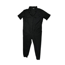 Load image into Gallery viewer, Expertly designed for style and functionality, this Divided jumpsuit is available in a sleek black color and features convenient cargo chest pockets, pant pockets, and belt loops. The precise measurements of this jumpsuit are as follows: Chest - 52&quot;, S...