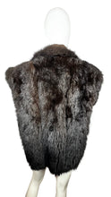 Load image into Gallery viewer, Vintage New Zealand Opossum Fur Vest is a brown zip up fur vest with a leather collar.