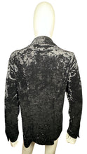 Load image into Gallery viewer, This vintage Harve Benard by Senard Holtzman Button Up features a sleek black crushed velvet material, creating a cozy cardigan style with a touch of glamour. Measured flat, its chest is a perfect 38 inches and its sleeves extend to 23 inches, while it...