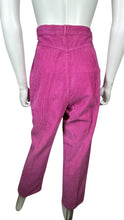 Load image into Gallery viewer, These Vintage H.G. Sport Corduroy Pants feature a playful magenta color with a high waist, single button, and zipper. Measured Flat with a 28&quot; waist, 36&quot; hips, 27 1/2&quot; inseam, and 39&quot; length.
