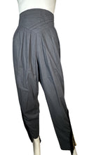 Load image into Gallery viewer, Vintage 80s Varda Garfinkel Black Pant is a black pant with zipper as well as black and gold leg embellishments. Measured Flat Waist - 32&quot; Hips - 38&quot; Length - 41&quot;