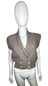 The Vintage JH Collectibles Cardigan Vest is a olive green lambs wool and rabbit hair cardigan vest.