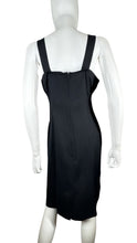 Load image into Gallery viewer, Vintage Black 2pc Button up jacket and dress with lace and sequin embellishment on shoulders of jacket and on the front of the dress. Measured Flat Chest - 38&quot; Sleeve - 23 1/2&quot; Length - 33&quot;