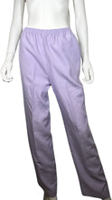 Load image into Gallery viewer, A size 12 pair of Vintage Blair lavender pull on pants with a stretch waist. Measured FlatWaist - 26&quot;Hips - 36&quot;Inseam - 28&quot;Length - 41&quot;