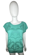 Load image into Gallery viewer, Score a totally adorable vintage 80&#39;s Herald Place knit top in seafoam green, complete with a playful floral design and in excellent condition.
