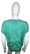 Load image into Gallery viewer, Score a totally adorable vintage 80&#39;s Herald Place knit top in seafoam green, complete with a playful floral design and in excellent condition.