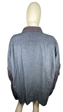 Load image into Gallery viewer, This Vintage Marithe Francois Girbaud Denim Shirt is a highly sought after item, featuring cargo red denim accents on the sleeve and collar. Although there are three lighter areas on the front, they are not very noticeable in person. When measured flat...