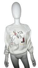 Load image into Gallery viewer, Get ready to make a statement with this cool Vintage Jerzeez See Jane Jump sweatshirt in white! The laid-back length of 24&quot; is perfect for jumping around, and the sleeves measuring 38&quot; will keep you feeling comfy and stylish.