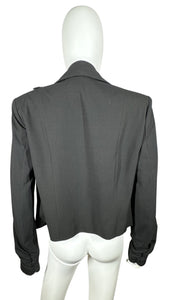 This Designer Madison Marcus Blazer comes in classic black and features feathers. When laid flat, it measures 32" from chest to chest and has a sleeve length of 25 1/2". With a front length of 26" and back length of 21", it's the perfect combination of...