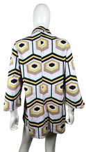 Load image into Gallery viewer, Get ready to funk it up with this groovy blazer featuring a playful mix of colors and geometric shapes. With a flat chest measurement of 41&quot;, sleeve length of 18&quot;, and overall length of 31&quot;, this blazer is as funky as it is fabulous.