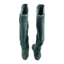 Load image into Gallery viewer, These high-top Clicks boots are crafted from soft green suede, boasting a size 8 fit for women. With a comfortable and stylish design, these boots are the perfect addition to any wardrobe. Stay on-trend and effortlessly chic with the versatile CLICKS b...