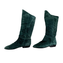 Load image into Gallery viewer, These high-top Clicks boots are crafted from soft green suede, boasting a size 8 fit for women. With a comfortable and stylish design, these boots are the perfect addition to any wardrobe. Stay on-trend and effortlessly chic with the versatile CLICKS b...