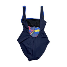 Load image into Gallery viewer, Get ready to make a splash with this Vintage Adrienne Vittadini nautical blue one piece high cut swimsuit! Its square top adds a touch of uniqueness, while the measurements of a 22&quot; waist, 26&quot; hips, and a length of 26 1/2&quot; ensure a perfect fit for any...