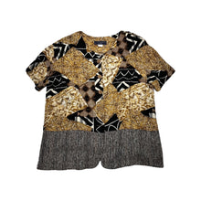 Load image into Gallery viewer, A vintage Norton McNaughton Petites 2-Piece Set with a abstract safari inspired button up short sleeve and skirt. Measured Flat TopChest - 40&quot;Sleeve - 10&quot;Length - 27&quot; Bottom Waist - 30&quot;Hips - 60&quot; Length - 30&quot;