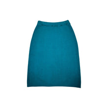 Load image into Gallery viewer, A vintage teal Silver Leaf 2 piece knitted sweater set with a small 8/10 sleeveless polo top and a medium 12/14 skirt. Measured Flat TopChest - 36&quot;Length - 22 1/2&quot; BottomWaist - 12-14&quot;Hips - 38&quot;Length - 26&quot;