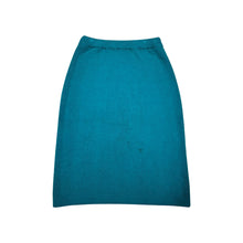Load image into Gallery viewer, A vintage teal Silver Leaf 2 piece knitted sweater set with a small 8/10 sleeveless polo top and a medium 12/14 skirt. Measured Flat TopChest - 36&quot;Length - 22 1/2&quot; BottomWaist - 12-14&quot;Hips - 38&quot;Length - 26&quot;