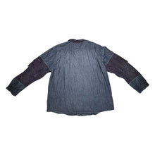 Load image into Gallery viewer, This Vintage Marithe Francois Girbaud Denim Shirt is a highly sought after item, featuring cargo red denim accents on the sleeve and collar. Although there are three lighter areas on the front, they are not very noticeable in person. When measured flat...