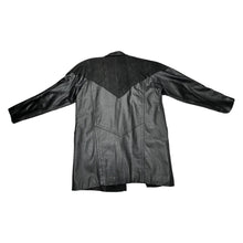 Load image into Gallery viewer, A rare stylish small black Vintage Preston &amp; York real leather and suede jacket from the 80&#39;s with a snakeskin pattern on the suede parts. Measured FlatChest - 40&quot;Sleeve - 22&quot;Length - 34&quot;