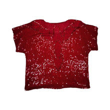 Load image into Gallery viewer, A large red vintage 80&#39;s-90&#39;s Silvercord sequin beaded blouse. Measured FlatChest - 46&quot;Sleeve - 10&quot;Length - 24&quot;