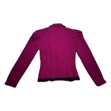 Load image into Gallery viewer, A statement blazer from Vintage Leslie Fay Petite Collections - in bold pink - rocks a sassy tie, plus a quartet of front buttons. Measurements: Chest - 34&quot; (flat), Sleeve - 23&quot;, Length - 23&quot;.
