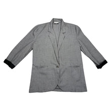 Load image into Gallery viewer, This is a Houndstooth Vintage 80s Marnie black and white blazer with two front pockets one front button and black cuffs on the sleeve.      Measured Flat    Chest - 36&quot;  Sleeve - 21&quot;  Length - 31&quot;