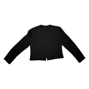 Introducing the Vintage Leslie Fay Black Crop Blazer - the perfect combination of chic and playful! This blazer features a front button closure, satin bow detail, and shoulder pads, along with measurements of 35" chest, 22" sleeves, and 21" length when...