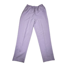 Load image into Gallery viewer, A size 12 pair of Vintage Blair lavender pull on pants with a stretch waist. Measured FlatWaist - 26&quot;Hips - 36&quot;Inseam - 28&quot;Length - 41&quot;