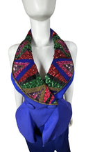 Load image into Gallery viewer, This stunning 80&#39;s Vintage En Francais set by Designer Huey Waltzer includes a top and skirt adorned with beautiful beading. The top features built-in breast cups and the skirt has a flirty slit in the front. When laid flat, the top measures 24&quot; across...